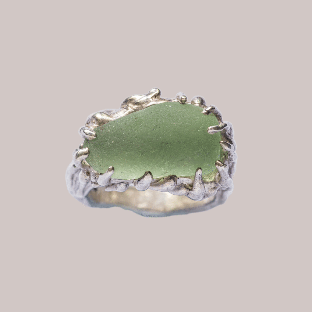 Dewdrop Collection: Aqua Green Sea Glass Ring