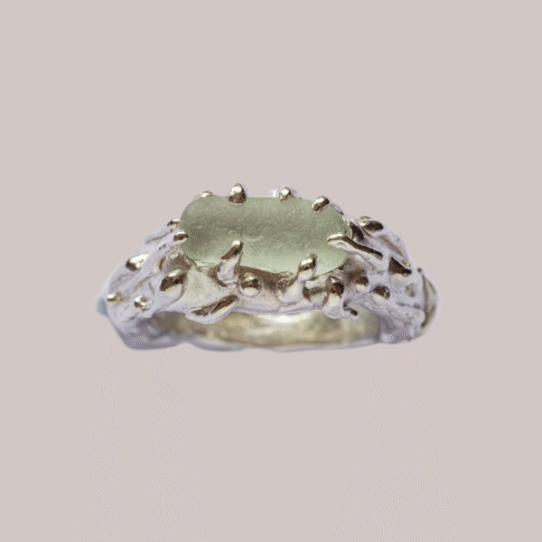 White Sea Glass Dewdrop Ring