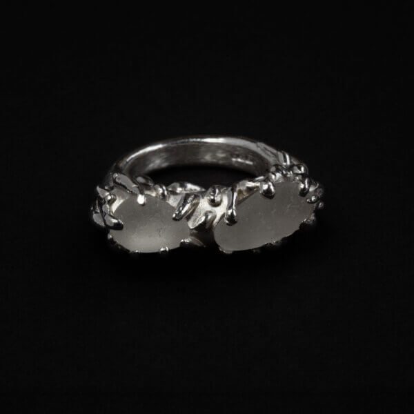 Double White Seaglass Dewdrop Ring