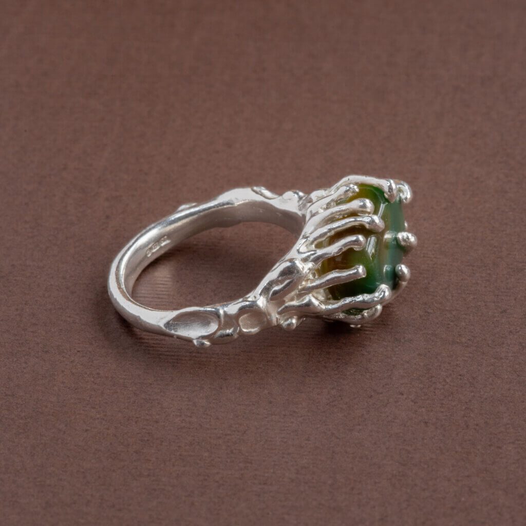 Green Agate Dewdrop Ring