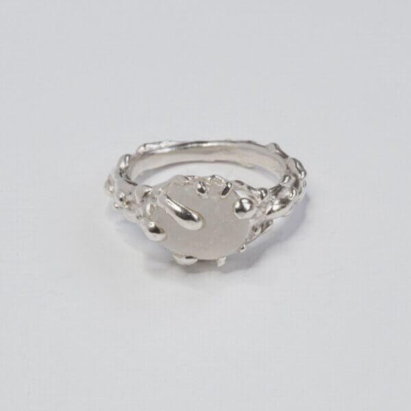White Seaglass Dewdrop Ring